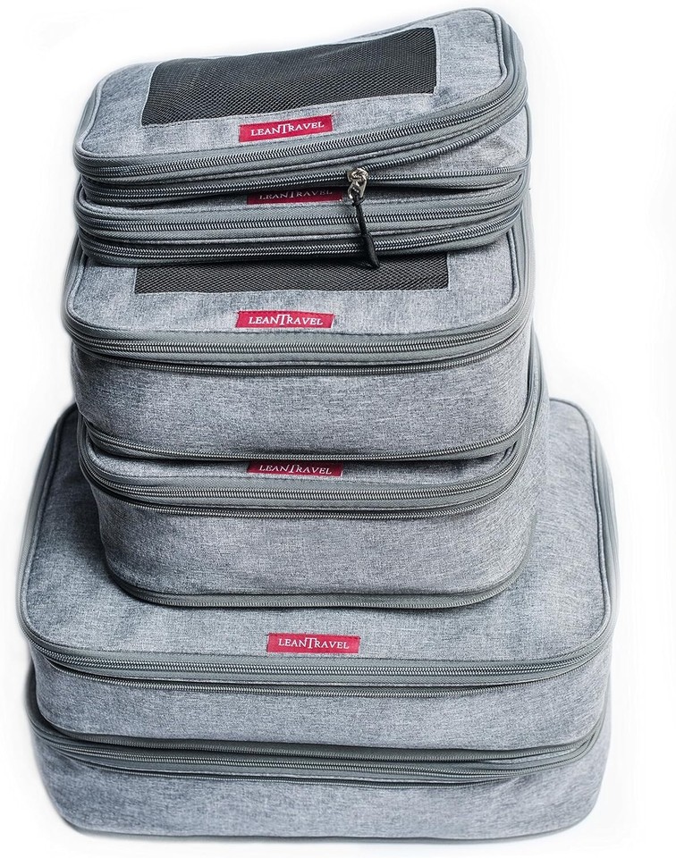 Compression Packing Cubes Luggage Organizers Set of 6 Grey LeanTravel