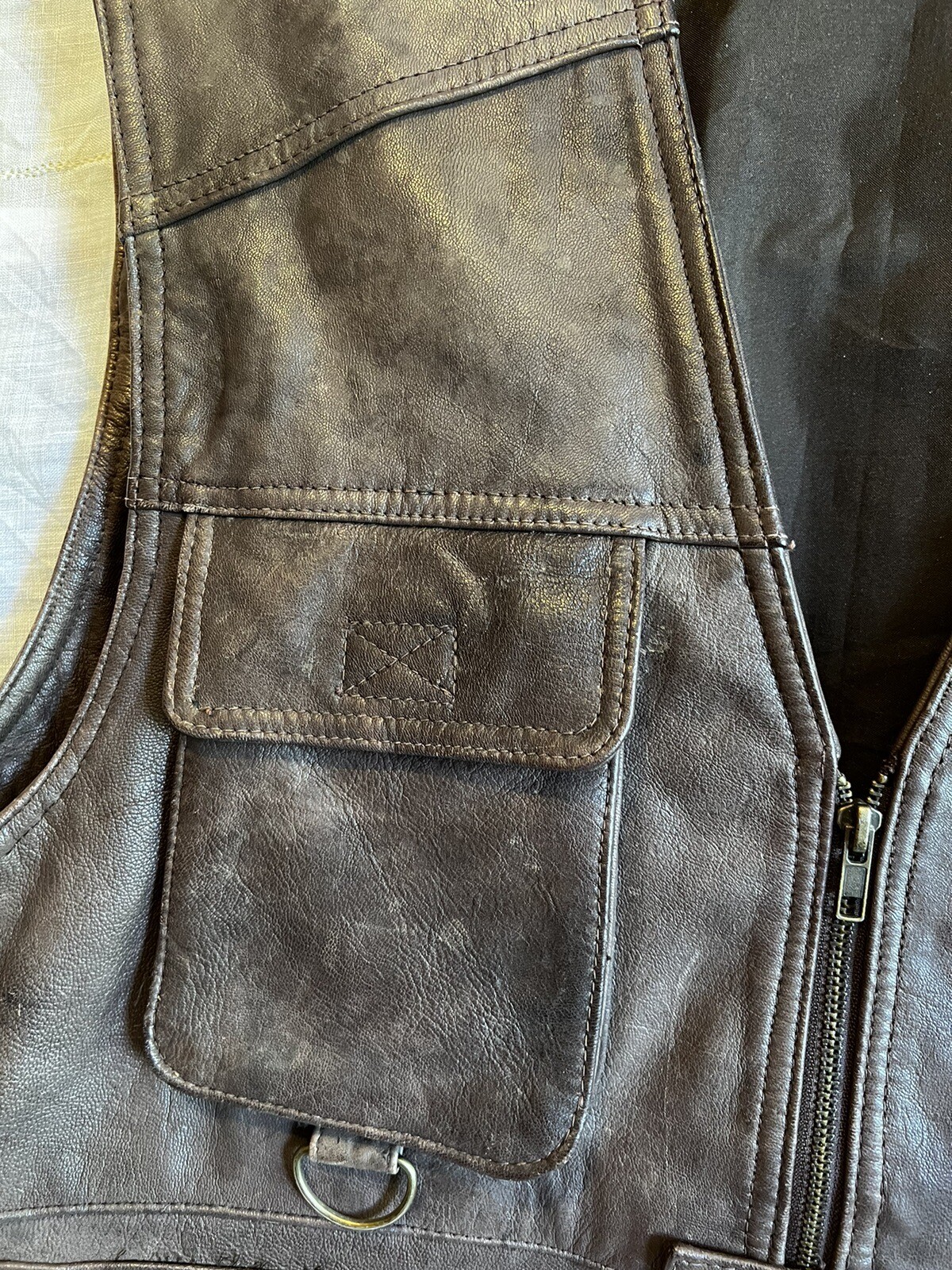 Mens Leather Vest Dark Brown Leather Biker Vest XL Motorbike Vest