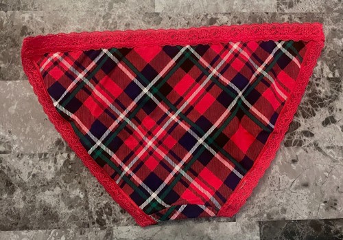 NWT VICTORIA'S SECRET M RED GREEN BLUE PLAID LACE RARE STRING BIKINI PANTIES - 第 3/3 張圖片