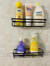 2-Pack Adhesive Shower Caddy Shelf - Black, No-Drill Bathroom Organizer Hooks