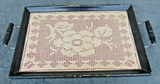 Vintage Serving Tray Black Hand Made Crochet Knit Lace Decorative Props Steam LA
