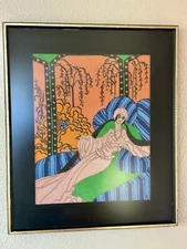 Needlepoint Framed Art Deco Sept 1922 Vogue Cover Helen Dryden Vtg Needle Work