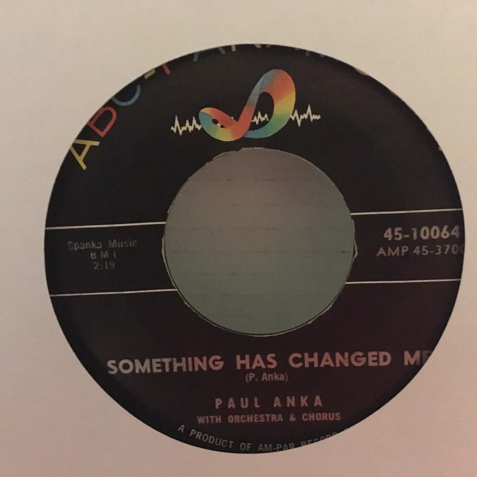 PAUL ANKA-(45)- IT'S TIME TO CRY / SOMETHING HAS CHANGED ME - ABC PARAMOUNT-1959 - Image 2 of 2