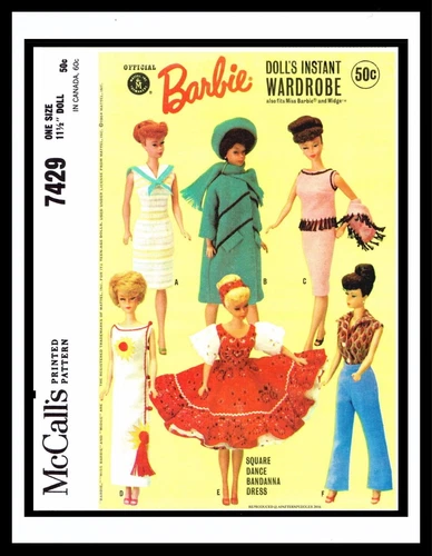 McCall's 7429 Pattern Barbie Midge DOLL Wardrobe Mattel