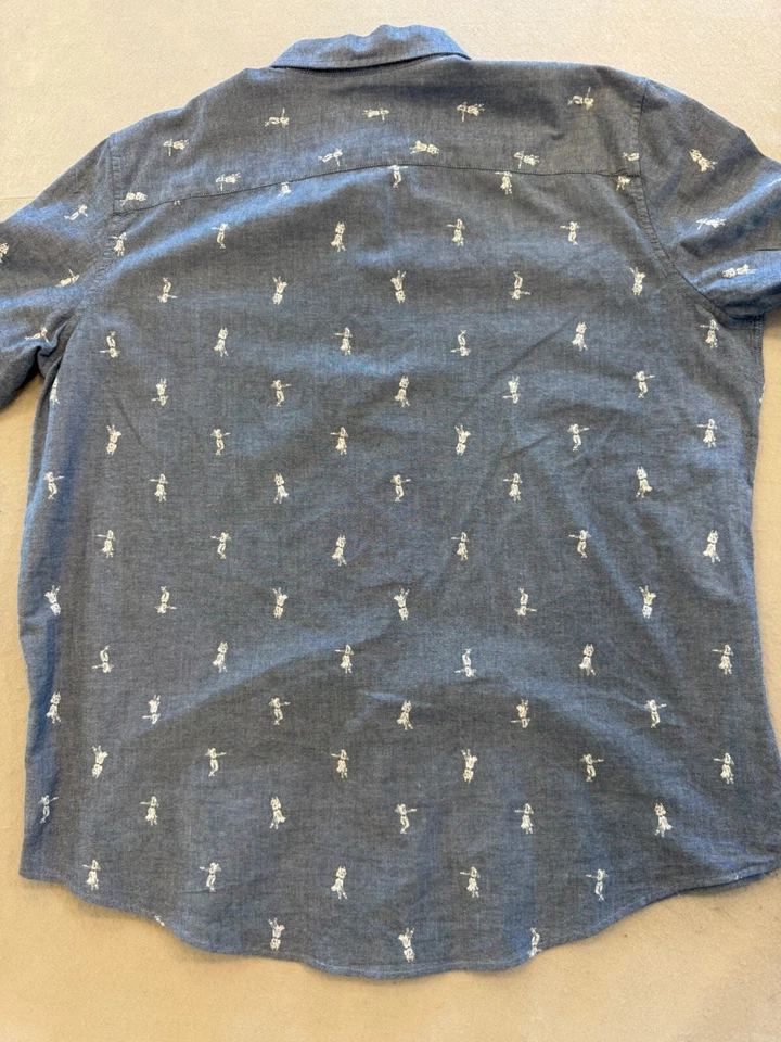 Camisa George Abotonada Para Hombres XXL Azul Hawaiano Hula Bailarina Estampado Cuello Resort Foto 3 de 4