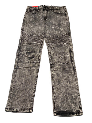 NWT PAPER Demin Jeans Mens 38x32 Black Acid Washed Skinny Moto Stretch Pants