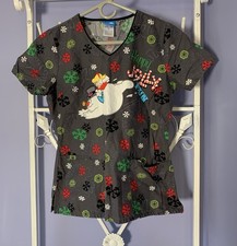 Frosty Cherokee Scrubs Tooniforms Christmas V Neck Top sm festive hollidays