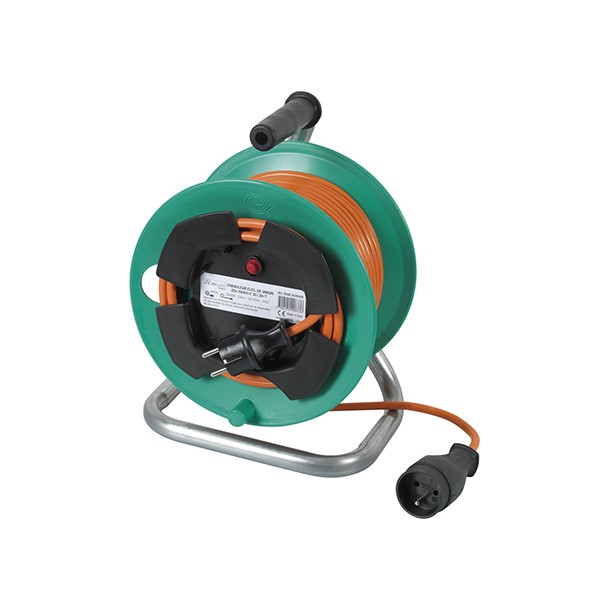 Enrouleur électrique jardin Ribitech 25m avec rallonge pour outillage extérieur