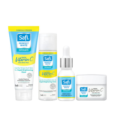 SAFI Perfect White Exfoliation AHA BHA PHA Basic Set | Vitamin C Cleanser Toner