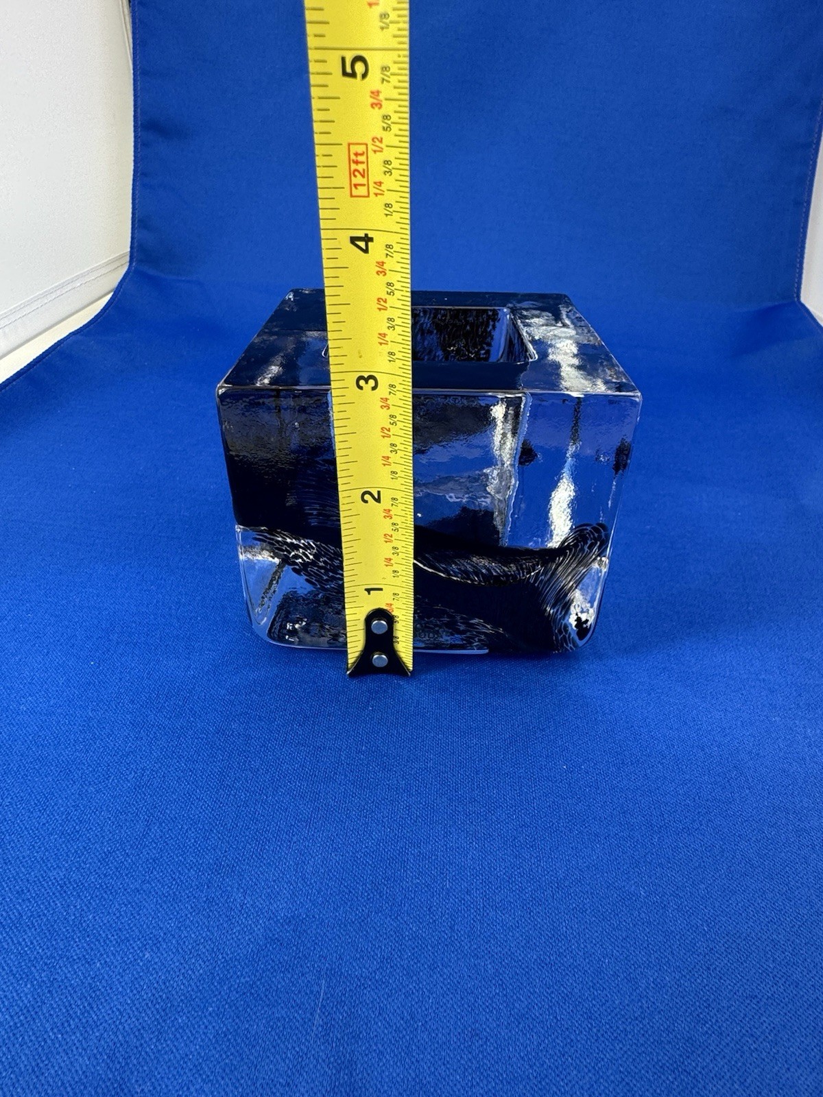 Kosta Boda Glass Brick Cube Square Candle Holder Black Etched Collectible Art