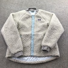 Patagonia Jacket Girls XXL 16-18 White Sherpa Fleece Snap Bomber Coat Warm