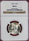 1942-D WASHINGTON QUARTER NGC MS65