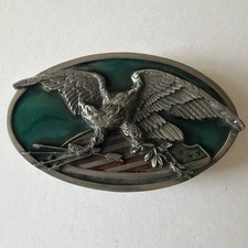 VTG 1983 Bald Eagle Belt Buckle Bergamot Brass Works Metal 146 USA Silver Tone