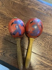 Vintage Pair Of Wooden Maracas Mexican Or Caribbean Origin Design