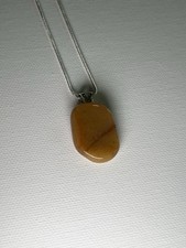 Carnelian Orange Polished Stone Crystal Pendant Necklace 16 Silver Chain