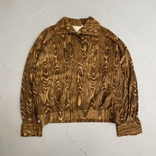 1970s Found in Brazil Wood Pattern Fleece Pullover Smock