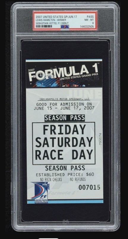 2007 Lewis Hamilton Debut 1st PSA 8RC DeSebastian Vettel F1 US Grand Prix Ticket