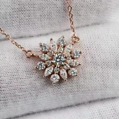 2Ct Round Cut Lab Created Diamond Women's Flower Pendant 14k Yellow Gold Plated