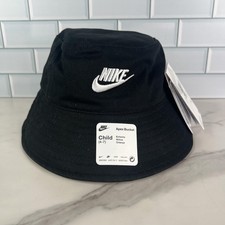 Nike Hat Bucket Apex Black Child Size 4-7 UPF 40 Logo Youth Sun Protection