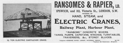 RANSOMES & RAPIER LTD Elektro Kragarmkran - Antiktechnik Werbung 1909