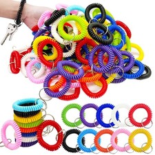 100 PCS Wrist Keychain,Spiral Keychain Bracelet Wrist Coil Key Chains,10 Colo...