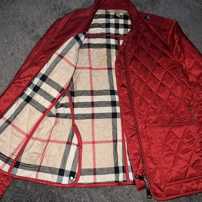Vintage Burberry Britt Authentic Red Puffer Quilted Zipper Jacket