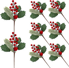 Artificial Christmas Picks, 8Pcs Christmas Sprays Picks with Red Berry Stems Hol
