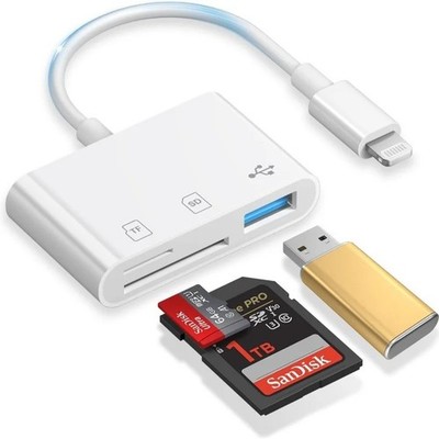 3in1 SD Card Reader for iPhone 14 13 12 11 Pro Max Lightning to TF Adapter OTGc