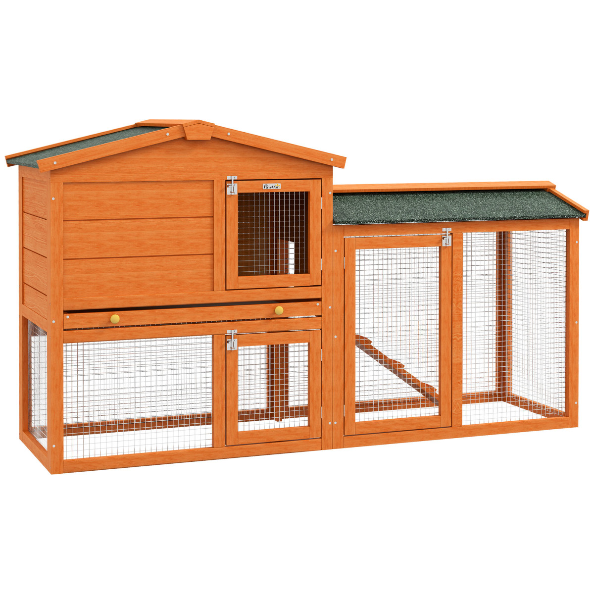 Bobobiy Orange Two-Tier Rabbit Hutch With Run, Ramp, Slide-Out Tray, For Garden - Image 2