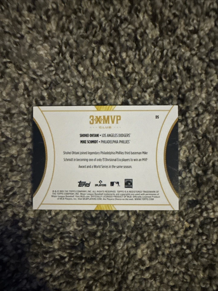 2025 Topps «3X MVP» Welcome Club зеленая звездная пыль Shohei Ohtani Mike Schmidt No/99 - Изображение 4 из 4