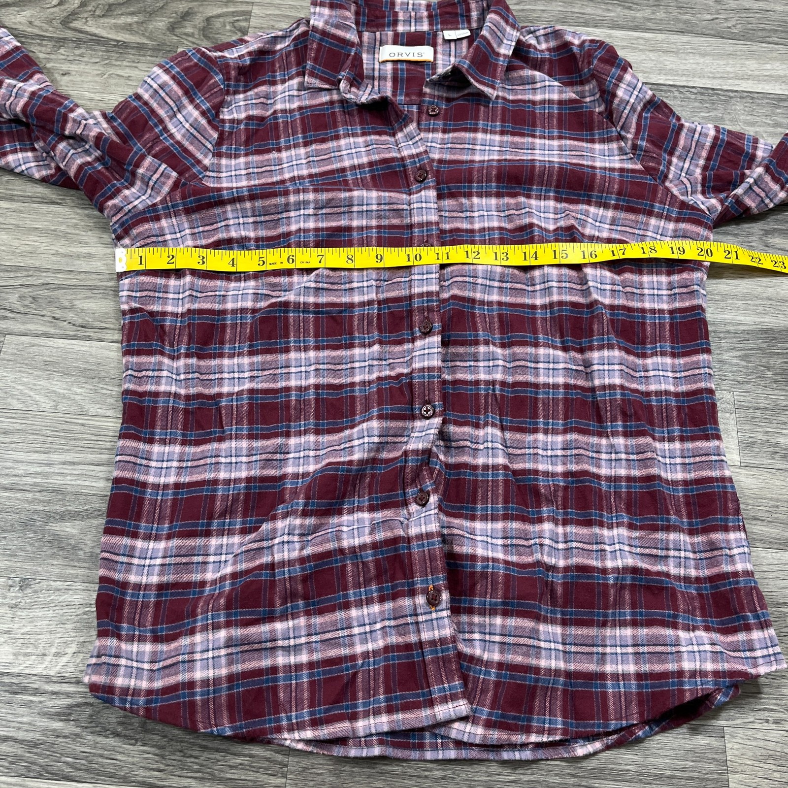 ORVIS Button Down Collar Stretch Maroon Plaid Fla… - image 8