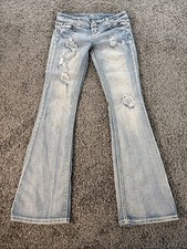 Vintage Premiere Ultra Low Rise Flare Jeans Womens 28x32 Blue Light Wash Y2K