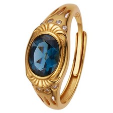 Vintage London Blue Topaz Ring S925 Sterling Silver Court Style Adjustable Open