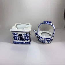Mini Teapot And Porcelain Blue And White Bombay Candle Holder Succulent Planters