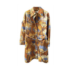 Fendi Floral Print Belted Collared Button Jacket Brown Yellow Size 44