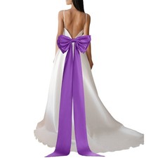 Satin Big Bow for Wedding Dresses, Long Detachable Satin Bow 59" Purple