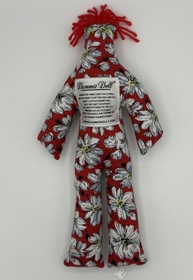 Dammit Doll Floral Print Red White Yellow 12.5 Inches