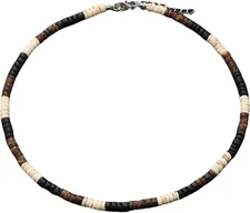 Puka Shell Necklace for Men Surfer Seashell Coffee + white + black 