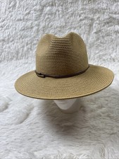 Scala Collezione Straw Fedora Hat Tan Wide Brim 3” Sun Hat One Size 22”