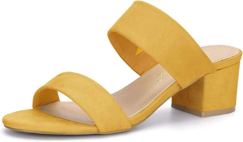 Allegra K Women's Block Heel Dual Straps Slide Sandals 8.5, Yellow