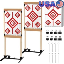 Shooting Target Stand Set 2 Pack Adjustable Base Durable Holder 10 Paper Targets