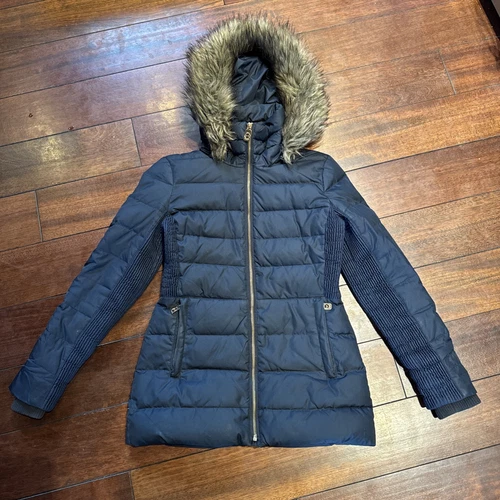 Giacca parka donna Michael Kors blu navy rimovibile con cappuccio taglia Petit XS