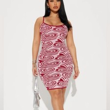 Fashion Nova Red and White Heart Pattern Dress