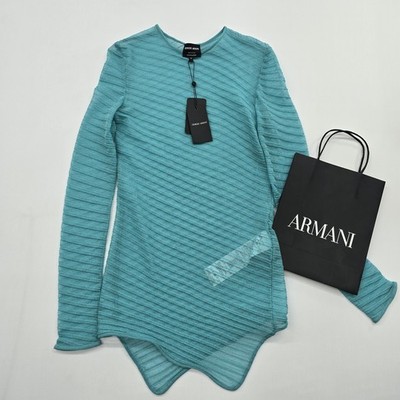 GIORGIO ARMANI Women's Turquoise Asymmetrical Long Sleeve Top EU 40 BNWT