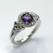 3.3ct Lab-Created Purple Amethyst Halo Celtic Trinity Ring 14k White Gold Plated