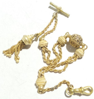 FABULOUS ANTIQUE VICTORIAN ALBERTINA WATCH CHAIN WITH DECORATIVE TASSEL