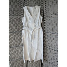 Sundance Poppy Crisp White Denim Dress Cotton Sleeveless Midi Belted New Sz 10