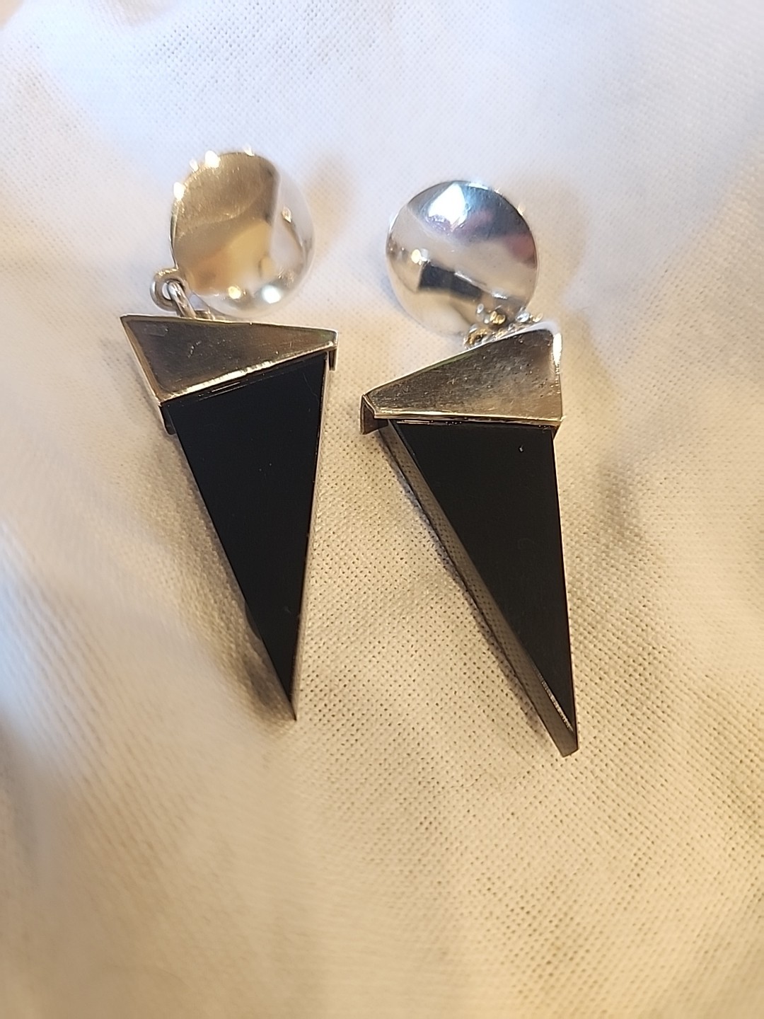 Silver Capped Black Triangle Button Style - image 1