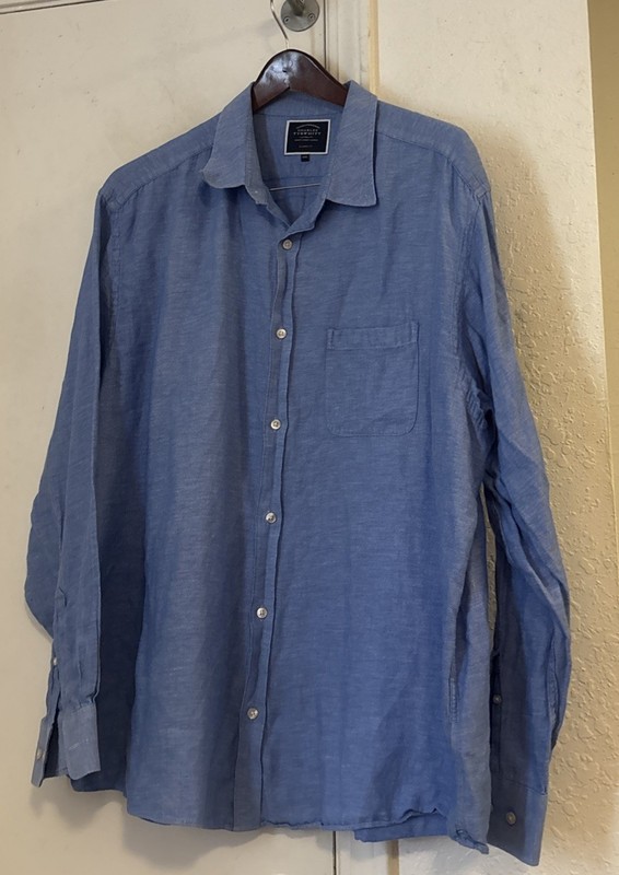 Charles Tyrwhitt Blue Linen Blend Weekend Dress Shirt 3XL 19.5 X 37