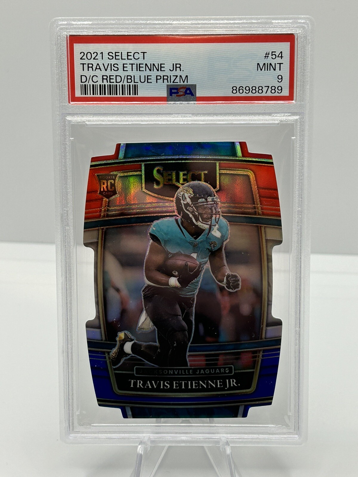 2021 Panini Select Concourse Red & Blue Prizm Die-Cut Travis Etienne (RC) Mint 9